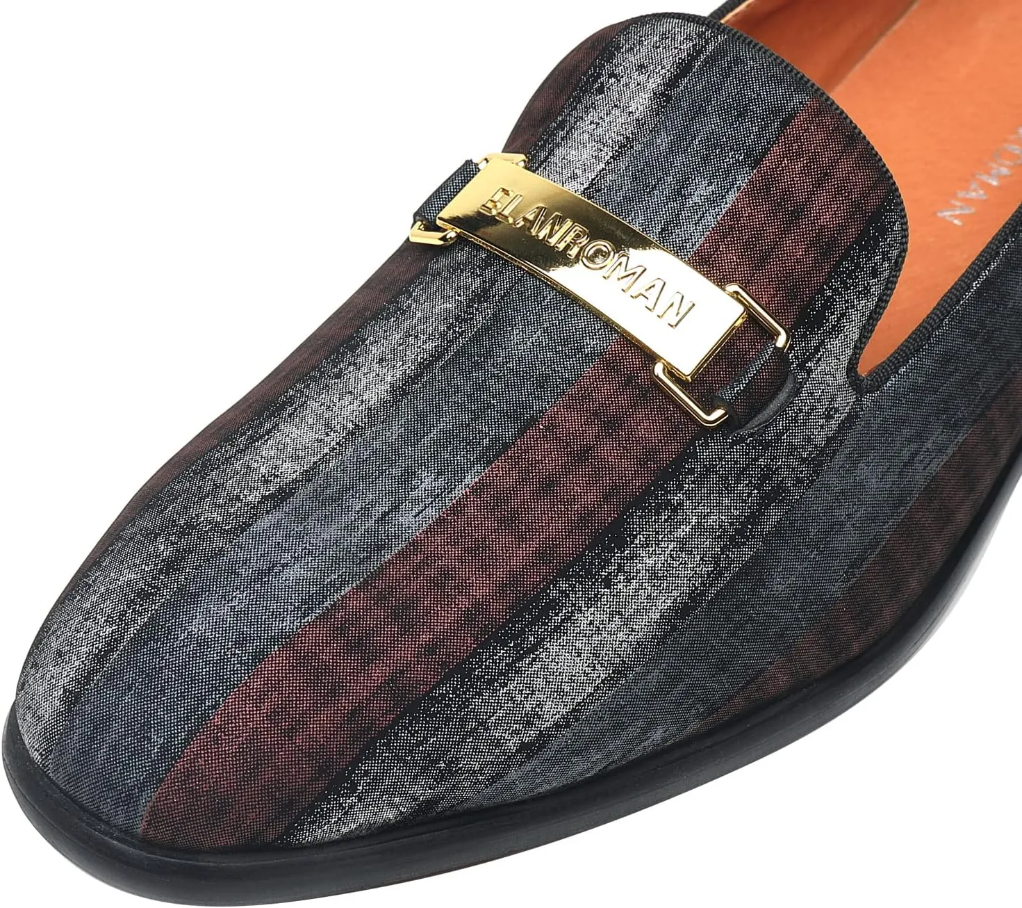 ELANROMAN Men's Gold Buckle Loafers Fashion Pull-on Penny Party Wedding Shoes