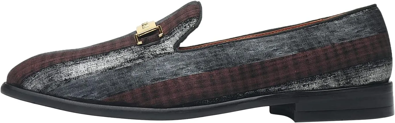 ELANROMAN Men's Gold Buckle Loafers Fashion Pull-on Penny Party Wedding Shoes