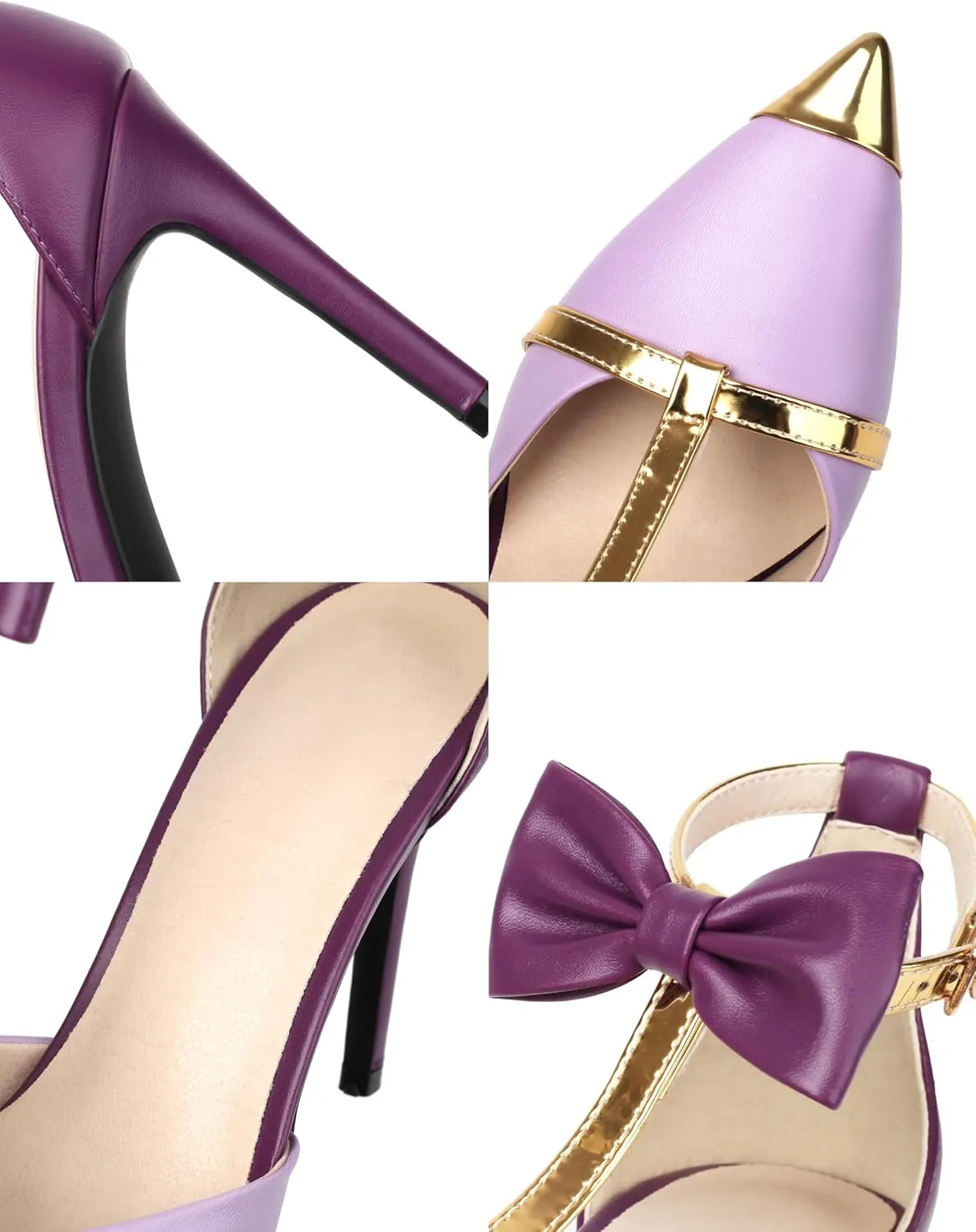 Elegant T-Strap Bow Knot High Heels Pointed Toe Stiletto Strappy Pumps