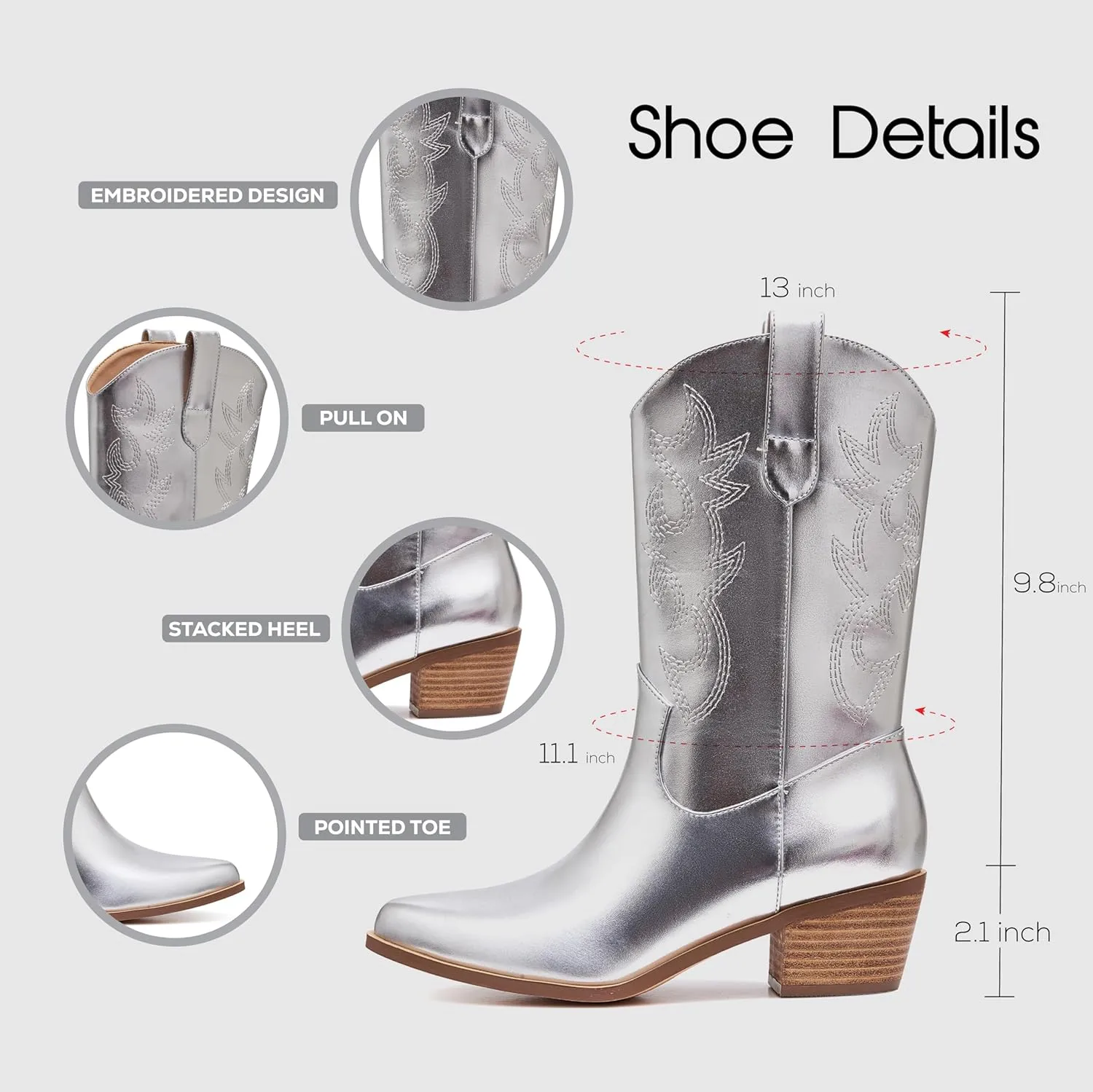 Erocalli Cowgirl Ankle Boot Cowboy boot for women Western Stitched boot Ankle Boots Pointed Toe Short Booties Embroidered Modern Boot with Pull Tabs