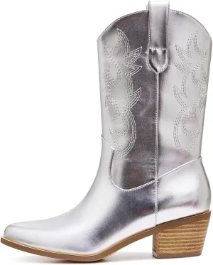 Erocalli Cowgirl Ankle Boot Cowboy boot for women Western Stitched boot Ankle Boots Pointed Toe Short Booties Embroidered Modern Boot with Pull Tabs