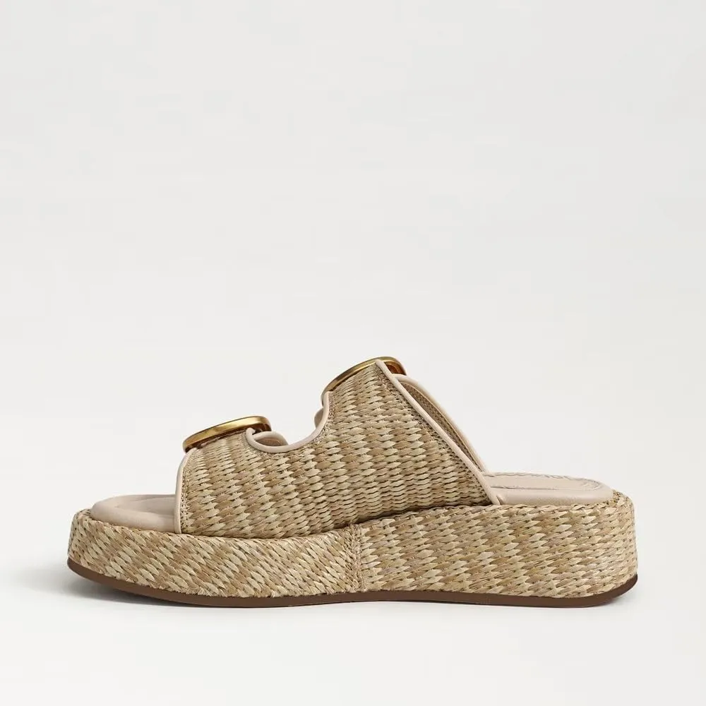 Espadrilles Platform Sandals Women Double Buckles Cute Beach Straw Raffia Sandals Comfortable Wedge Slides Shoes Vacation for Women