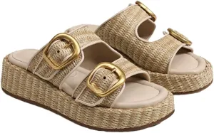 Espadrilles Platform Sandals Women Double Buckles Cute Beach Straw Raffia Sandals Comfortable Wedge Slides Shoes Vacation for Women