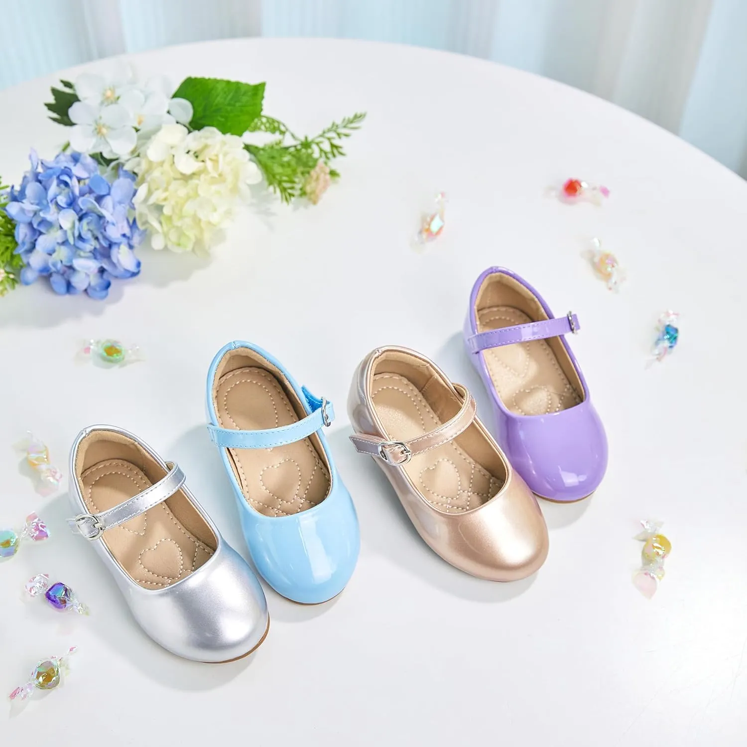 ESTINE Toddler/Little Kid Girls Dress Mary Jane Flats Flowers Fashion Princess Ballet Shoes