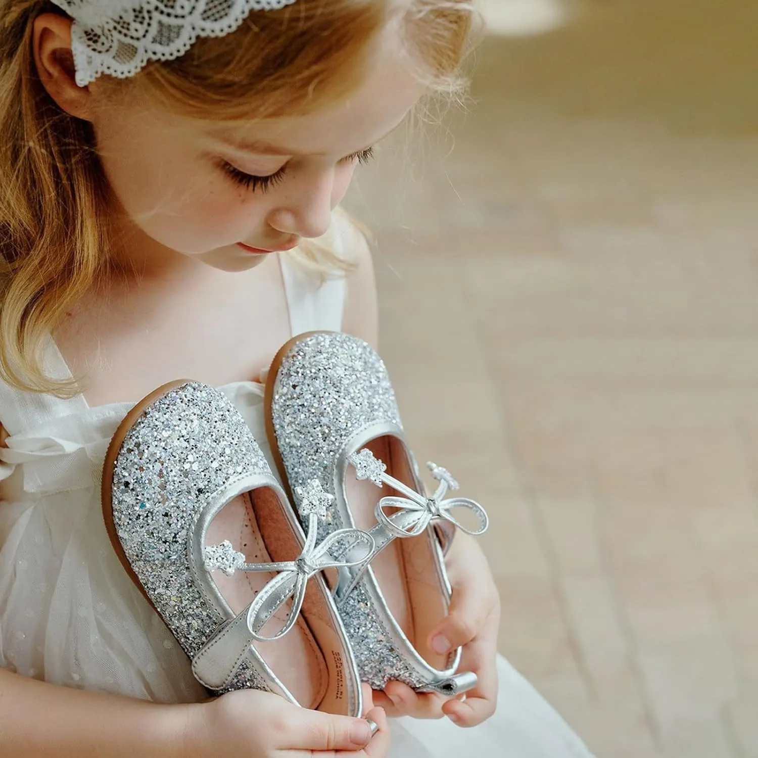 Fairy Tale Kids Shoes, Girls Mary Jane ‌Ballet Flats 2-7 Years, Glitter Princess Shoes with Breathable Pigskin Lining for Flower Girl/Pageant/Party