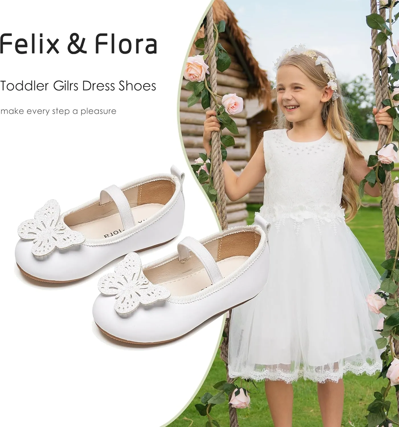 Felix & Flora Toddler Little Girls Dress Shoes - Flower Girls Mary Jane Flats Ballet Shoes Party Wedding
