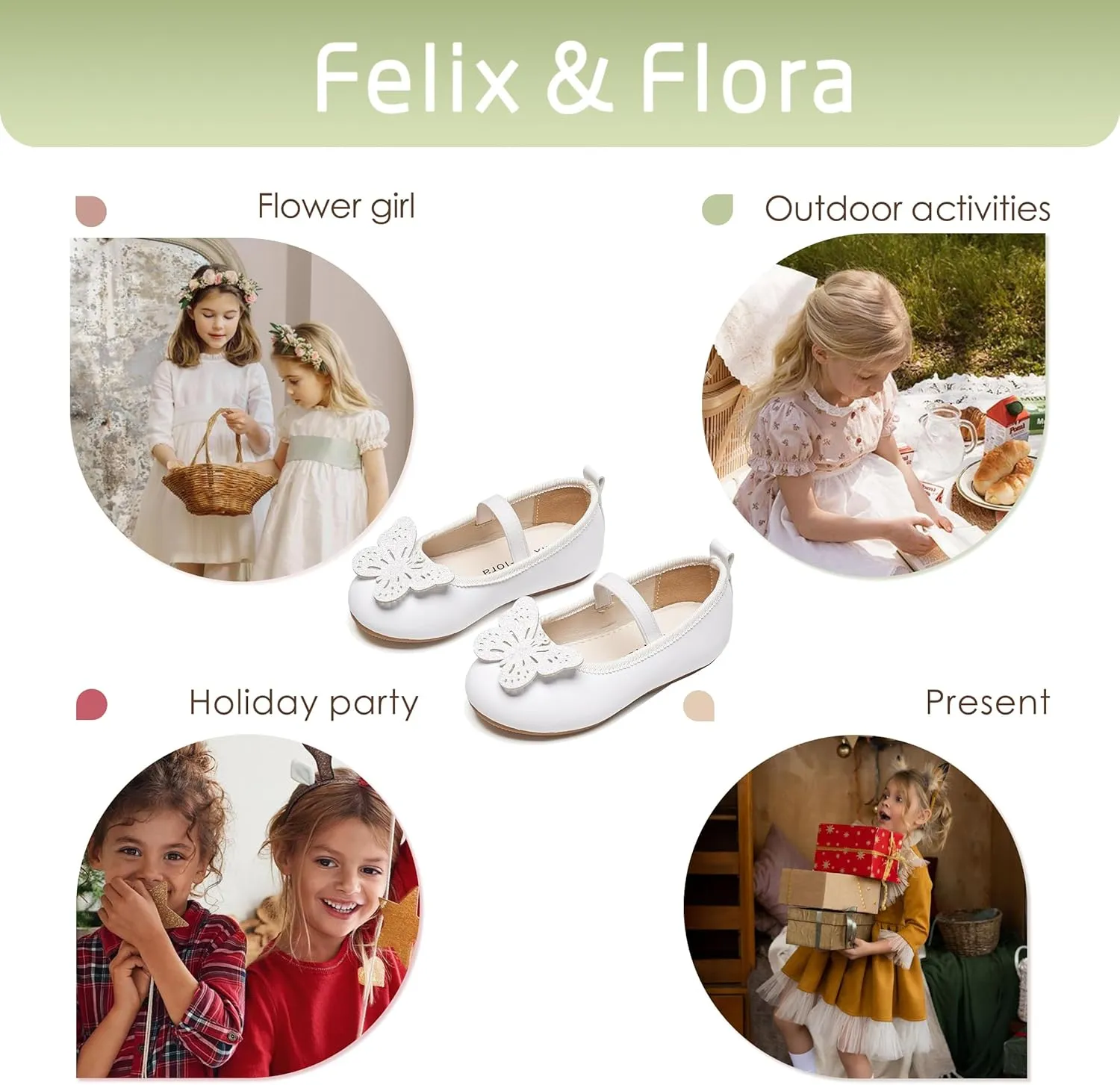 Felix & Flora Toddler Little Girls Dress Shoes - Flower Girls Mary Jane Flats Ballet Shoes Party Wedding