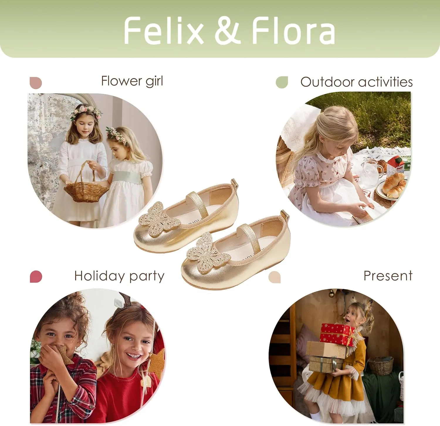 Felix & Flora Toddler Little Girls Dress Shoes - Flower Girls Mary Jane Flats Ballet Shoes Party Wedding