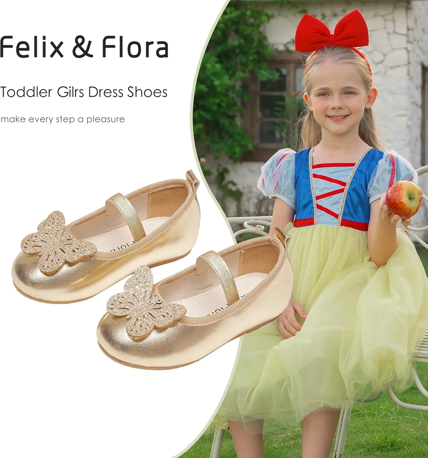 Felix & Flora Toddler Little Girls Dress Shoes - Flower Girls Mary Jane Flats Ballet Shoes Party Wedding