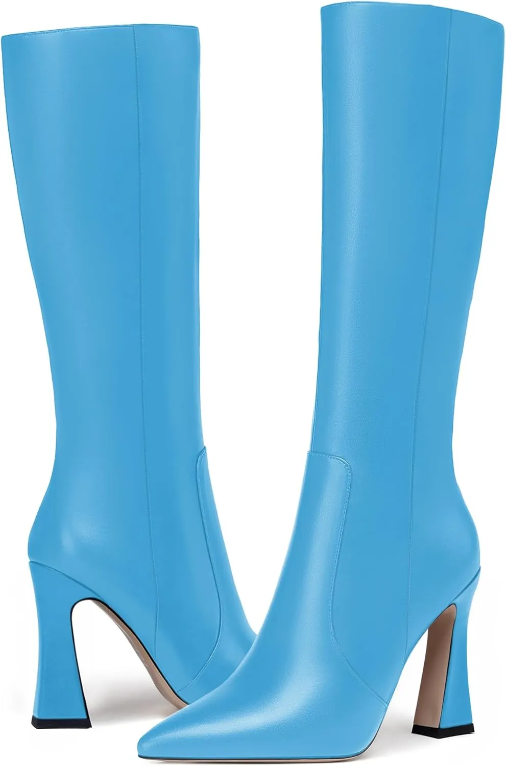 FEMSTEP Womens Formal Zip Outdoor Pointed Toe Matte Spool High Heel Knee High Boots 4 Inch