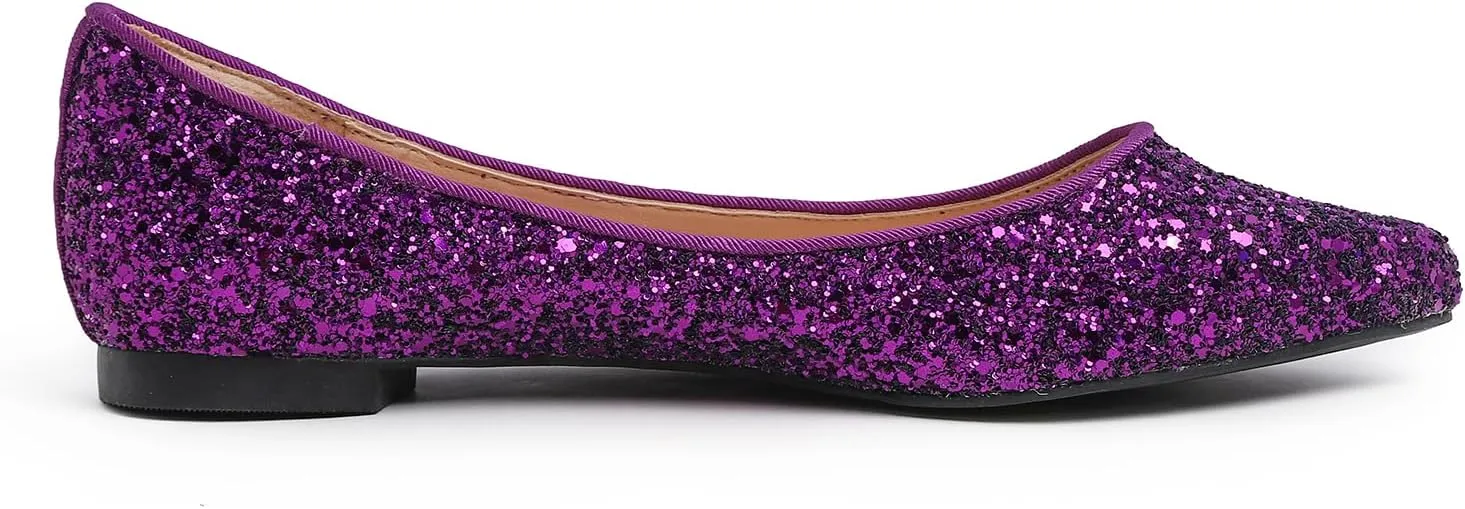 FEVERSOLE Women's Fashion Pointed Toe Classic Dressy Shiny Comfort Cushioned Flats