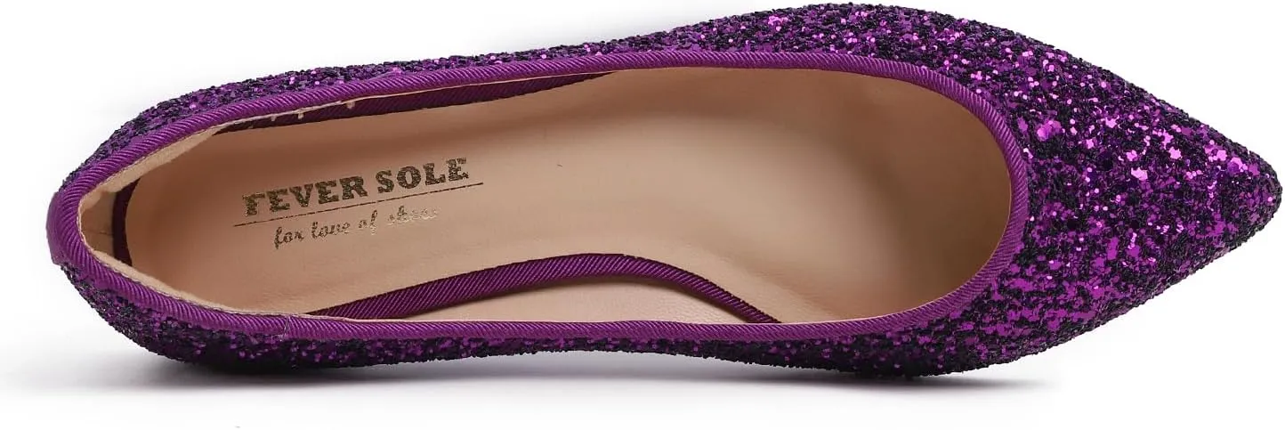 FEVERSOLE Women's Fashion Pointed Toe Classic Dressy Shiny Comfort Cushioned Flats