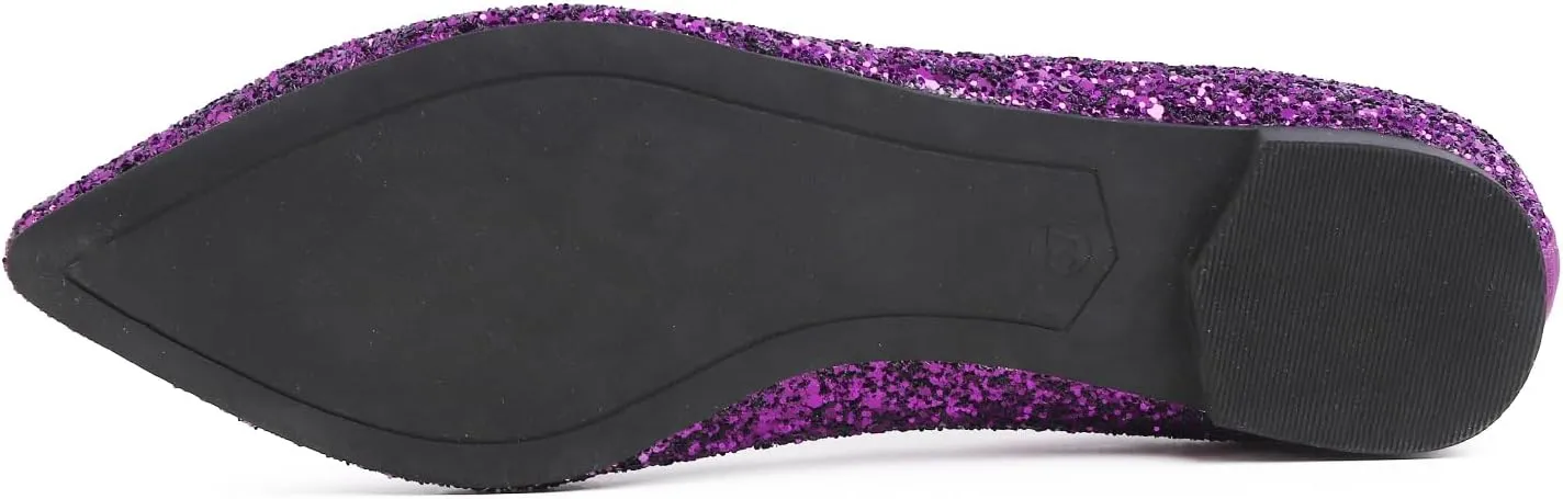 FEVERSOLE Women's Fashion Pointed Toe Classic Dressy Shiny Comfort Cushioned Flats