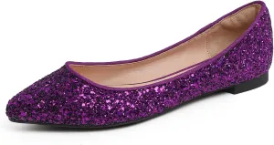 FEVERSOLE Women's Fashion Pointed Toe Classic Dressy Shiny Comfort Cushioned Flats