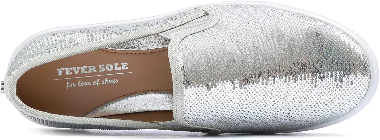 FEVERSOLE Women's Fashion Sparkle Sequin Embellished Sneaker Party Holiday Casual Shoes