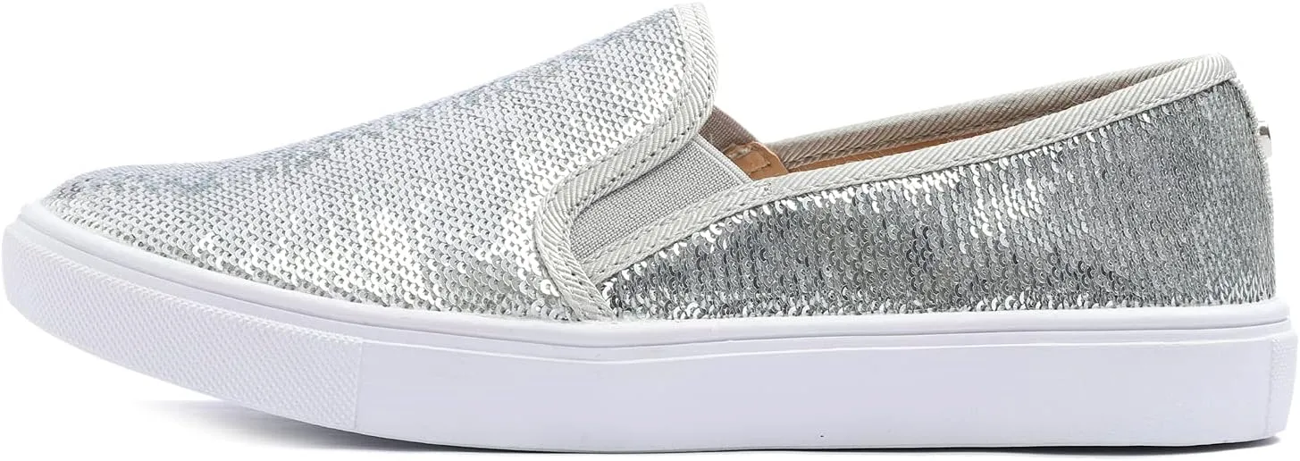 FEVERSOLE Women's Fashion Sparkle Sequin Embellished Sneaker Party Holiday Casual Shoes
