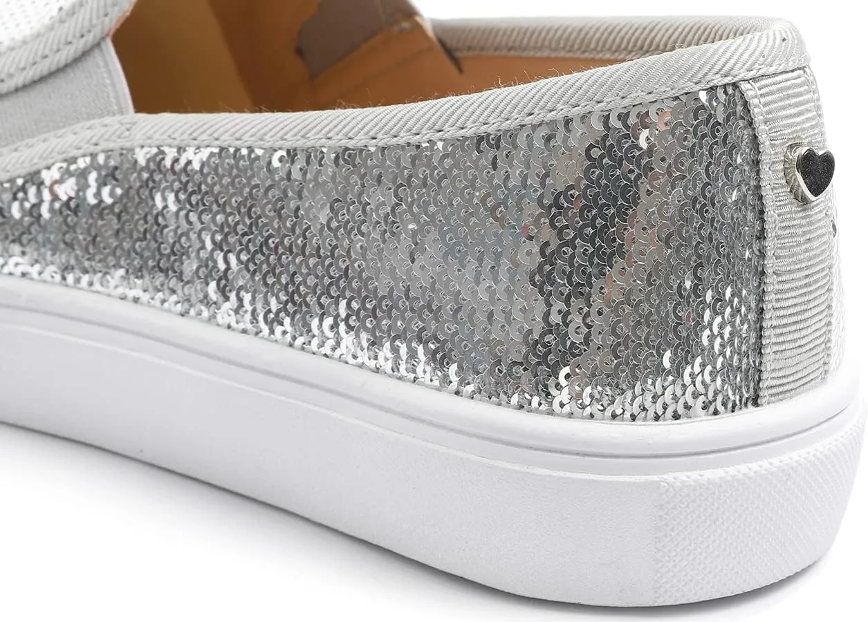 FEVERSOLE Women's Fashion Sparkle Sequin Embellished Sneaker Party Holiday Casual Shoes