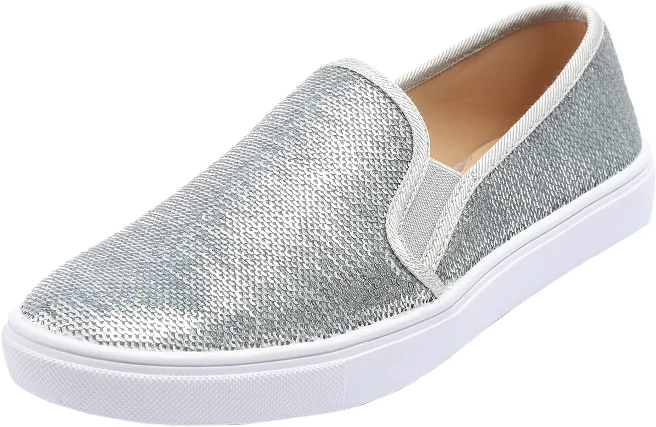 FEVERSOLE Women's Fashion Sparkle Sequin Embellished Sneaker Party Holiday Casual Shoes