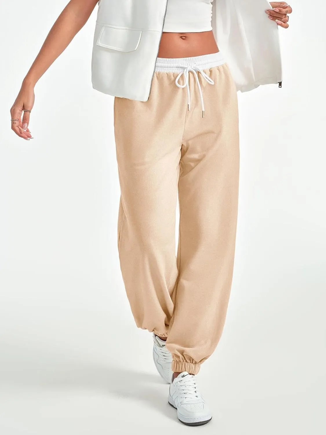 Fisoew Women's Baggy Loose Sweatpants Casual Elastic Waist Workout Running Jogger Pants with Pockets