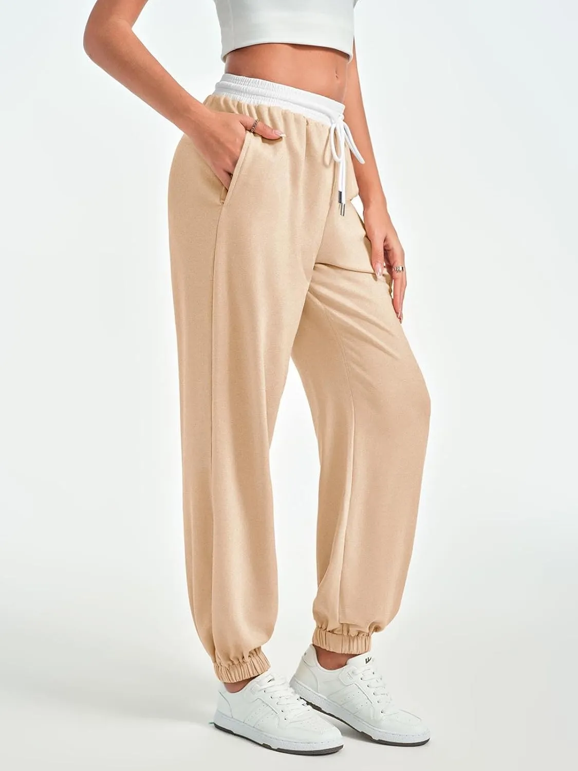 Fisoew Women's Baggy Loose Sweatpants Casual Elastic Waist Workout Running Jogger Pants with Pockets