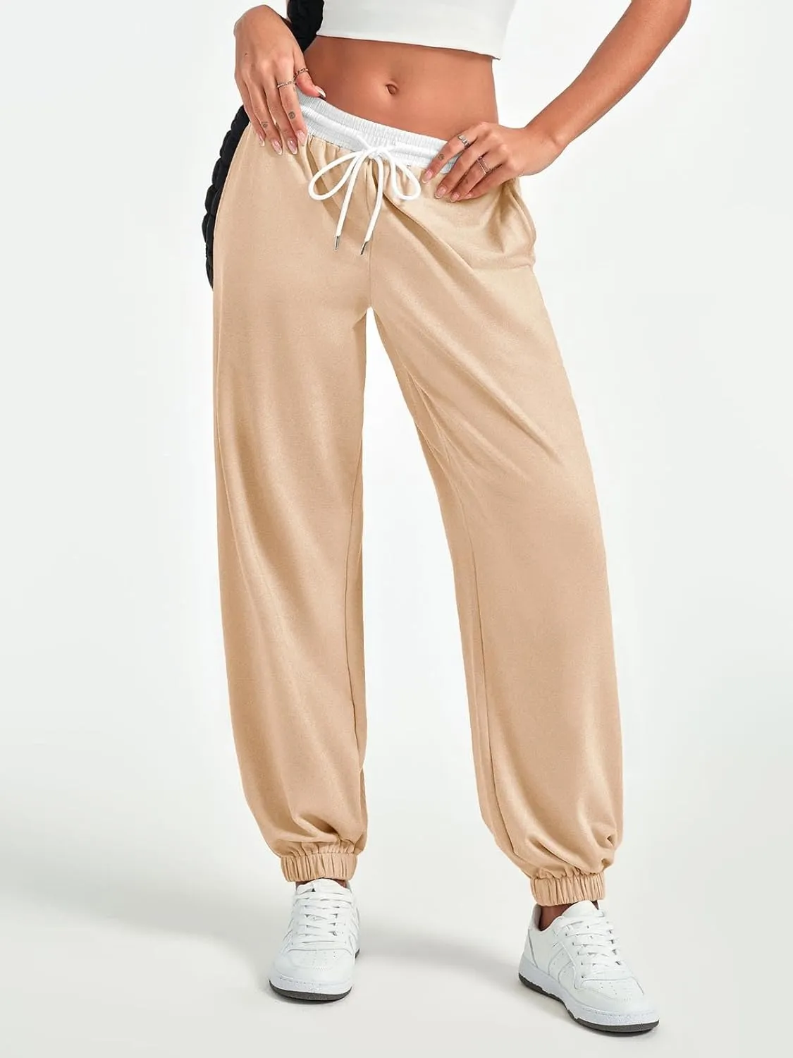 Fisoew Women's Baggy Loose Sweatpants Casual Elastic Waist Workout Running Jogger Pants with Pockets