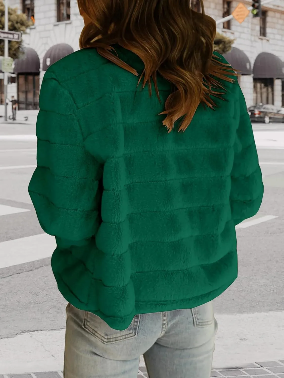 Fisoew Womens Cropped Faux Fur Jackets Long Sleeve Open Front Fluffy Short Coats