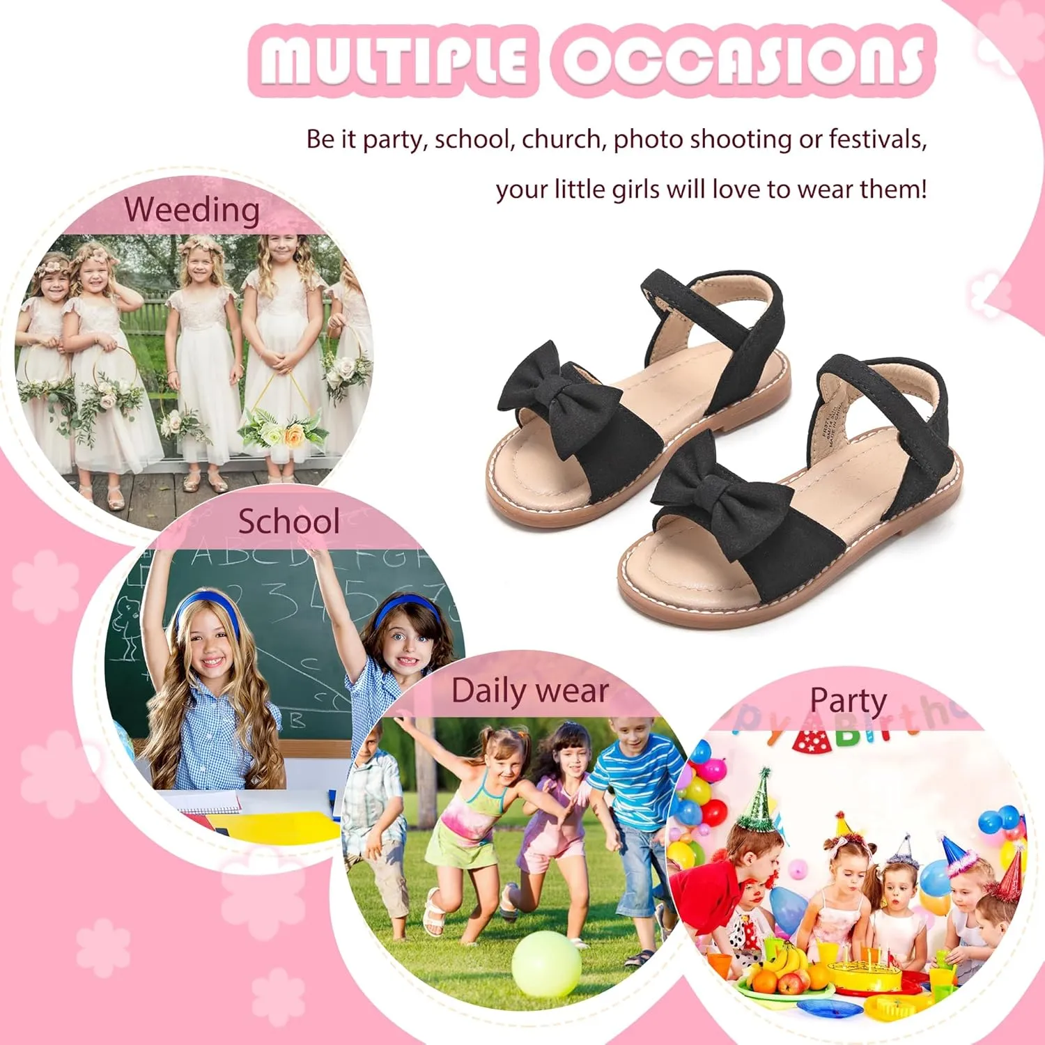 Flaryzone Toddler Little Girls Glitter Flower Open-Toe Flat Dress Sandals Summer Shoes