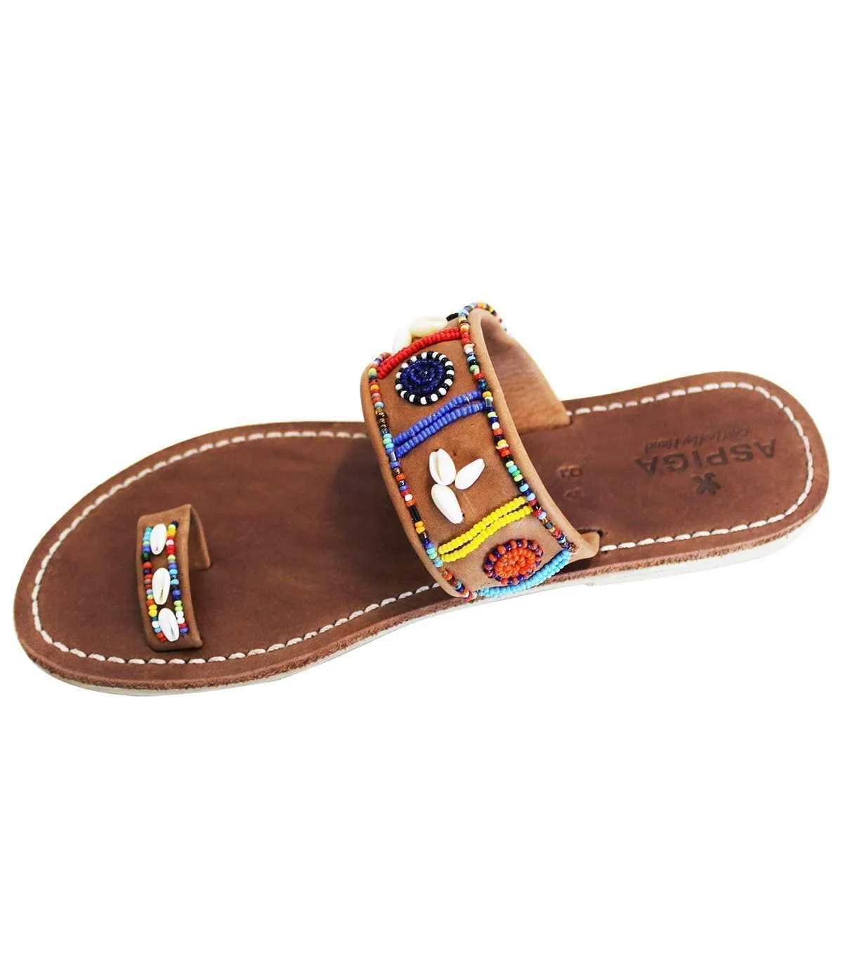 Flat Beaded Leather Sandals for Women - Cowrie Shell Women's Summer Sandals
