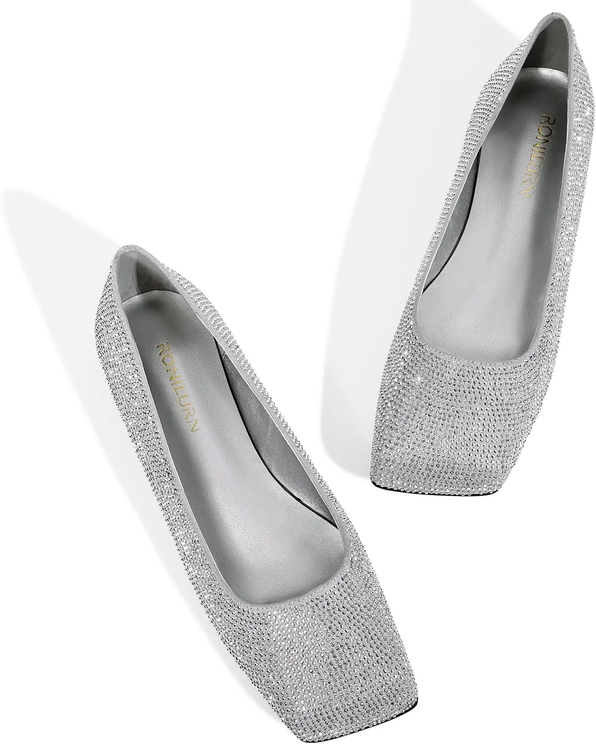 Flats for Women Rhinestone Square Toe Glitter Sparkly Comfortable Dress Bridal Ladies Wedding Shoes