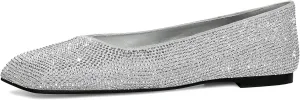 Flats for Women Rhinestone Square Toe Glitter Sparkly Comfortable Dress Bridal Ladies Wedding Shoes