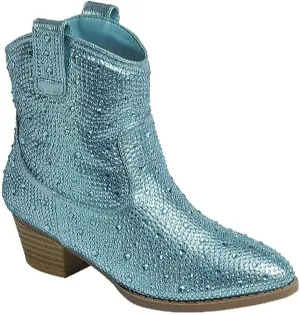 Forever Girls Rhinestone Cowboy Boots Kids Low Heel Dress Booties