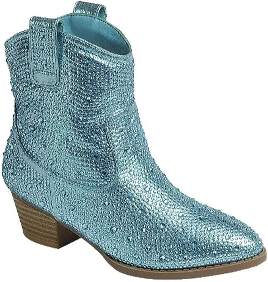 Forever Girls Rhinestone Cowboy Boots Kids Low Heel Dress Booties