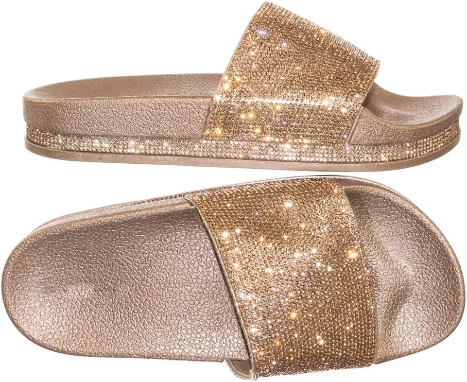 Forever Link Viste-07 Glitter Slide in PVC Molded Footbed Flatform Sandal Slippers
