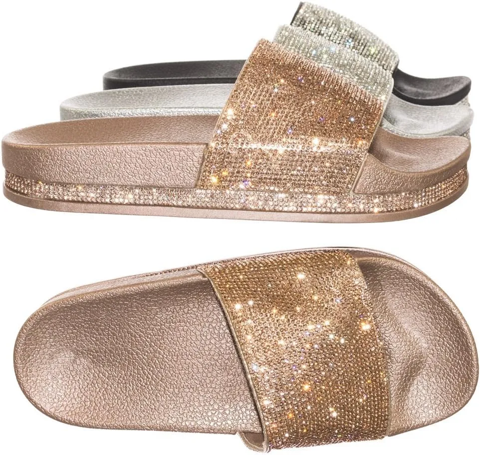 Forever Link Viste-07 Glitter Slide in PVC Molded Footbed Flatform Sandal Slippers