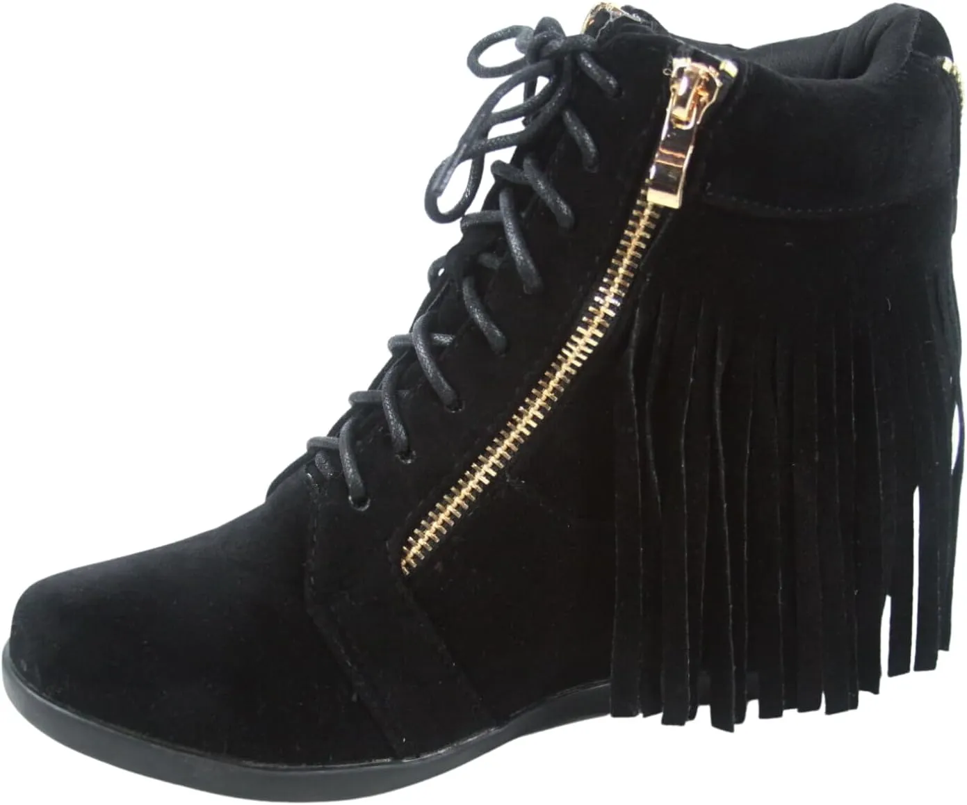 Forever Link Women's Fashion Glitter High Top Lace Up Wedge Sneaker Shoes