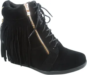 Forever Link Women's Fashion Glitter High Top Lace Up Wedge Sneaker Shoes