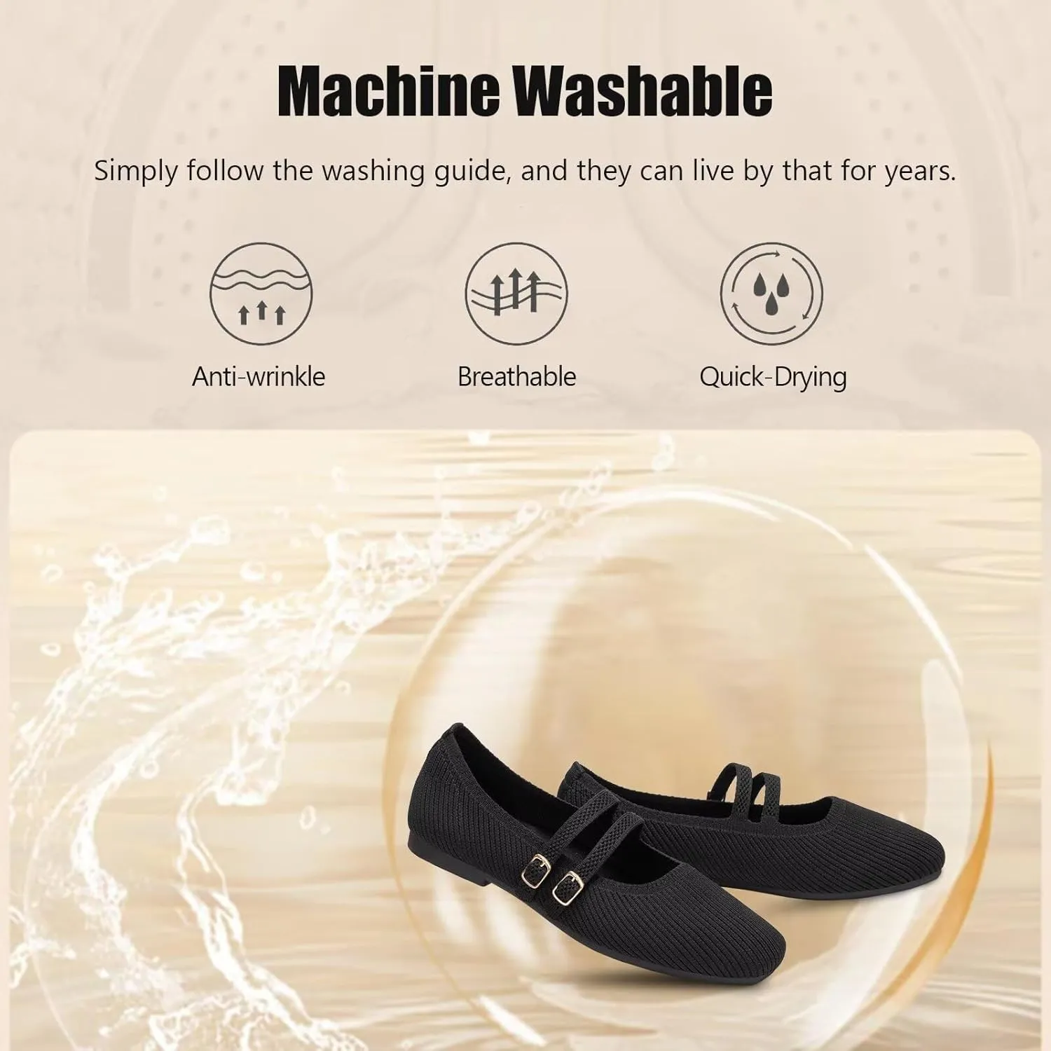 Frank Mully Women's Flats Square Toe Mary Jane Shoes Ballet Flats with Strap Comfortable Slip On Knit Shoes Dressy Casual