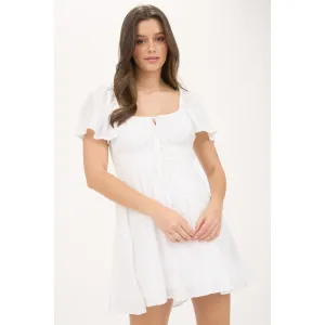 Front Tie Short Sleeve Tiered Mini Dress