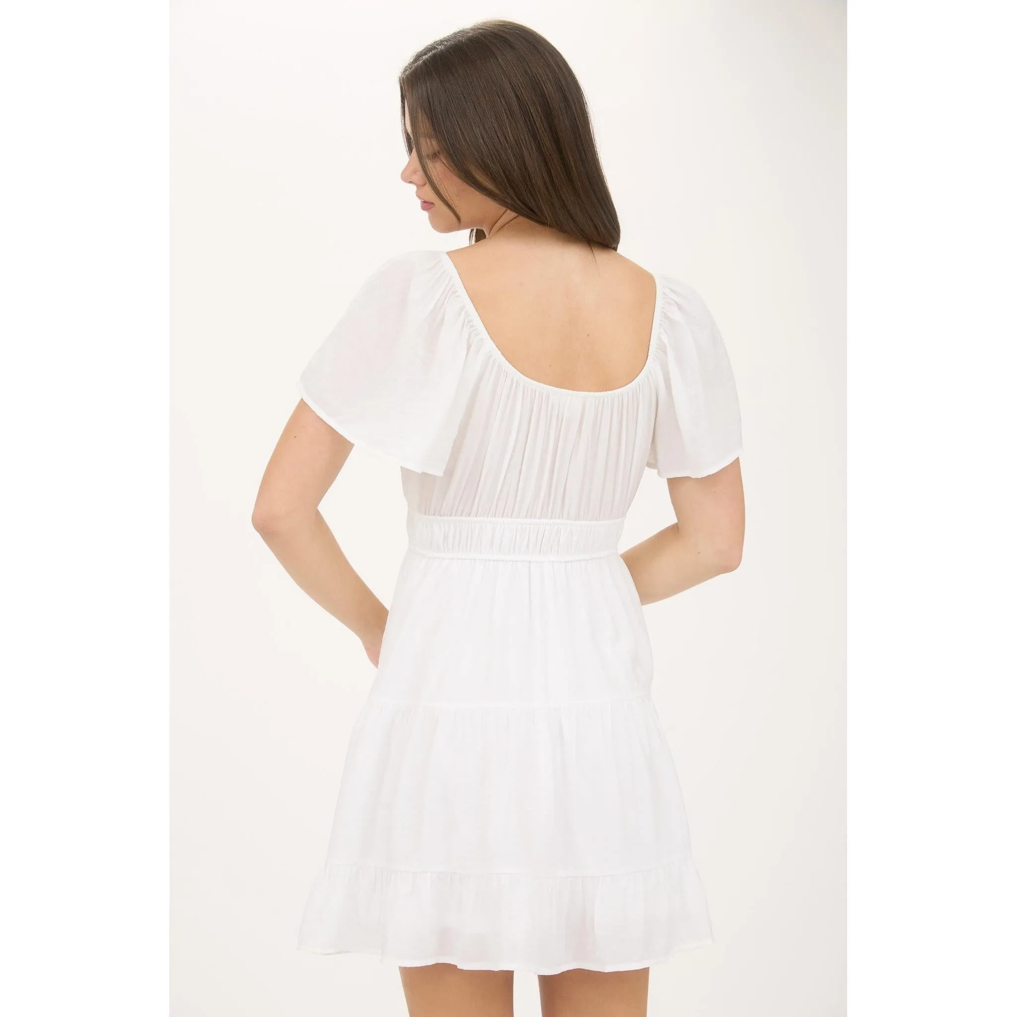 Front Tie Short Sleeve Tiered Mini Dress
