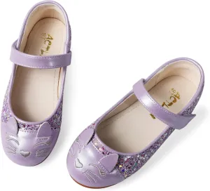 Funny Cat Glitter Princess Ballet Flats for Girls, Mary Jane Shoes Dress Shoes for Girl Back to School Princess Wedding (Toddler/Little Kid/Big Kids)