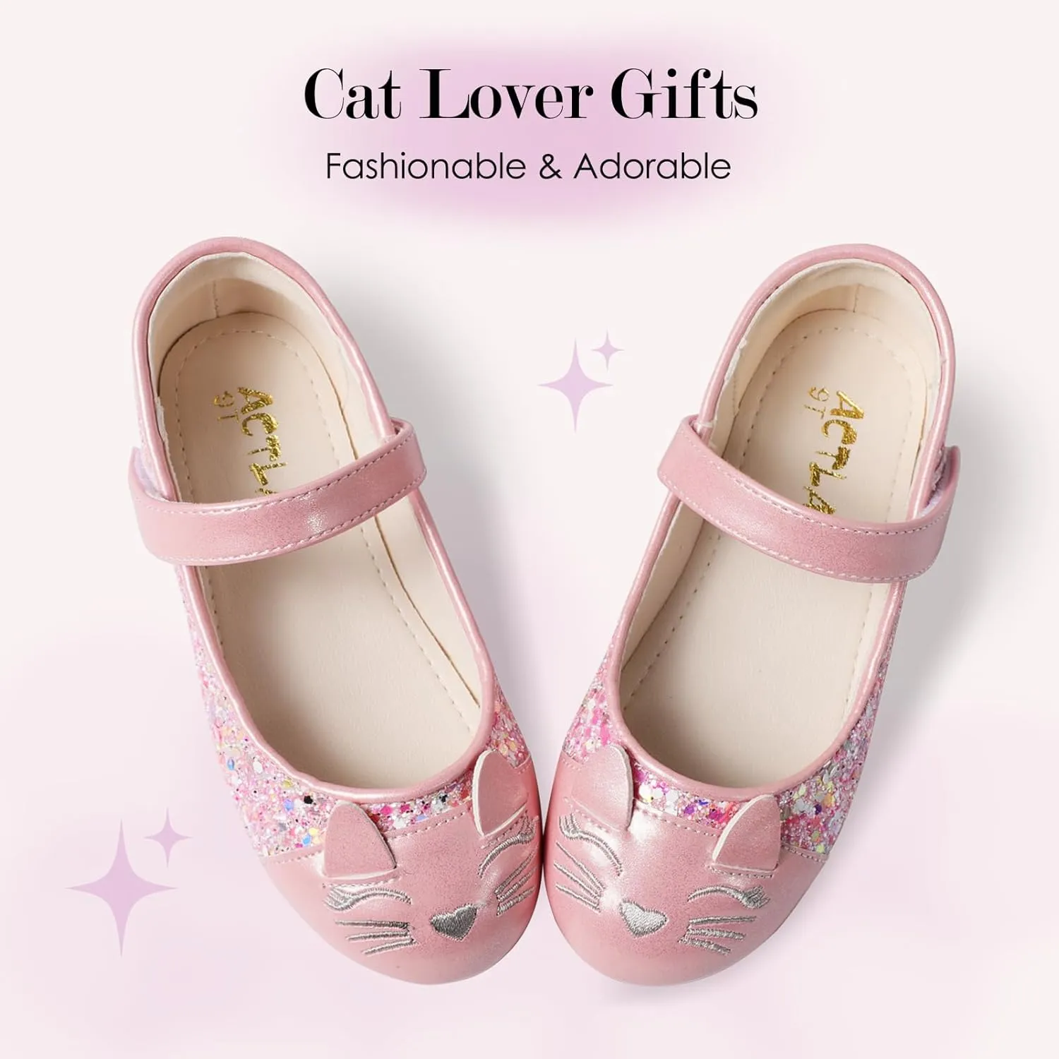 Funny Cat Glitter Princess Ballet Flats for Girls, Mary Jane Shoes Dress Shoes for Girl Back to School Princess Wedding (Toddler/Little Kid/Big Kids)
