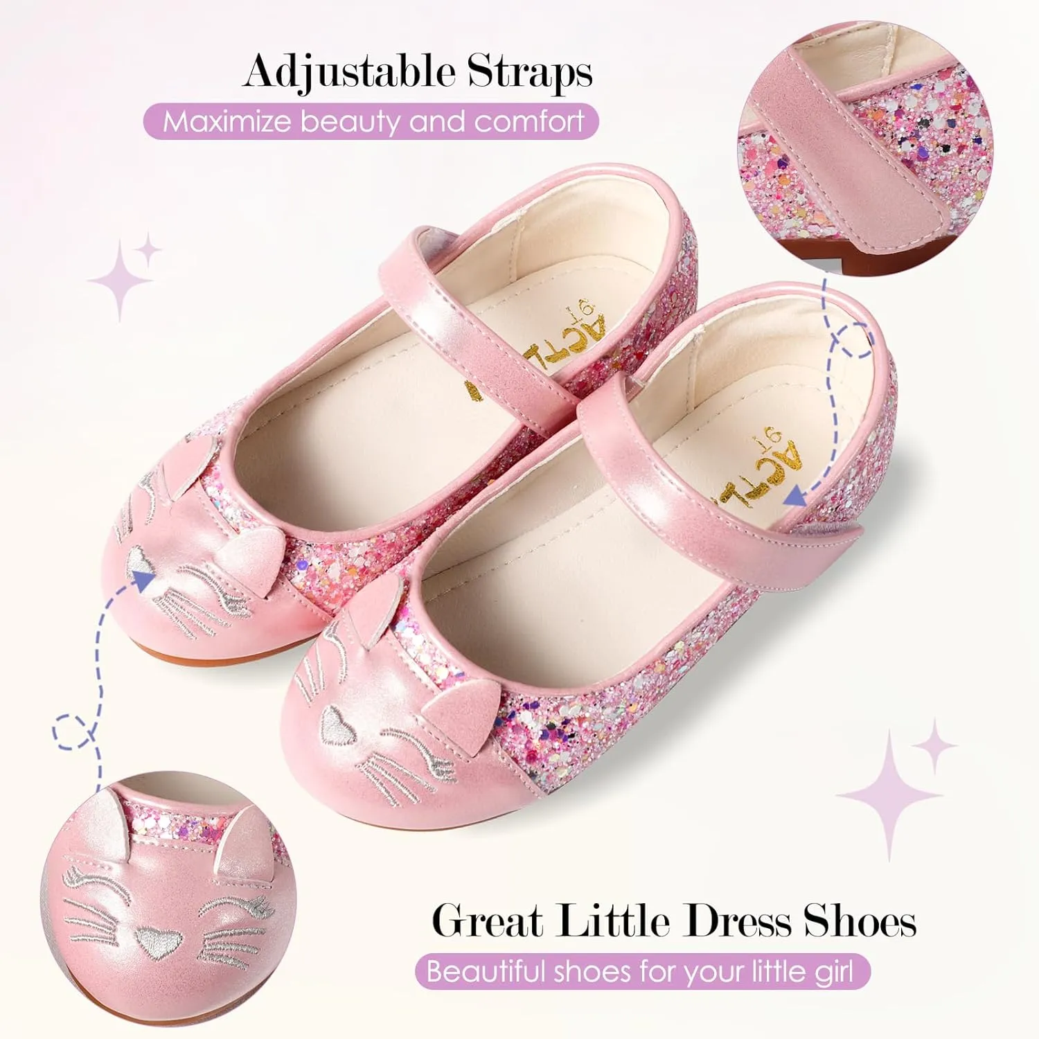 Funny Cat Glitter Princess Ballet Flats for Girls, Mary Jane Shoes Dress Shoes for Girl Back to School Princess Wedding (Toddler/Little Kid/Big Kids)