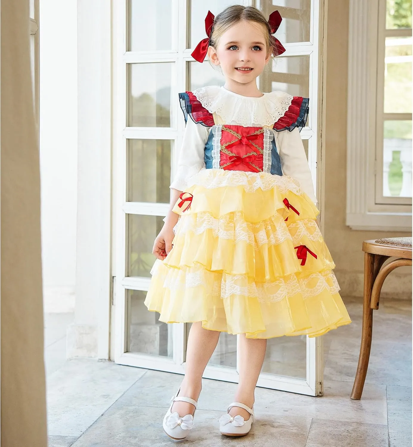 Furdeour Girls Dress Shoes Mary Jane Flower Wedding Party Bridesmaids Shoes Glitter Princess Ballet Flats for Kid Toddler