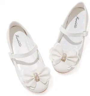 Furdeour Girls Dress Shoes Mary Jane Flower Wedding Party Bridesmaids Shoes Glitter Princess Ballet Flats for Kid Toddler
