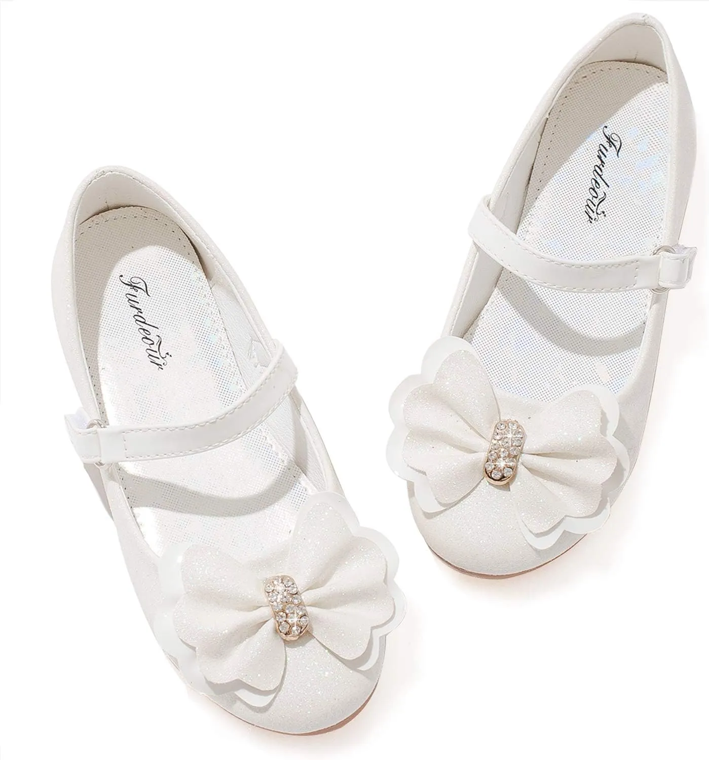 Furdeour Girls Dress Shoes Mary Jane Flower Wedding Party Bridesmaids Shoes Glitter Princess Ballet Flats for Kid Toddler