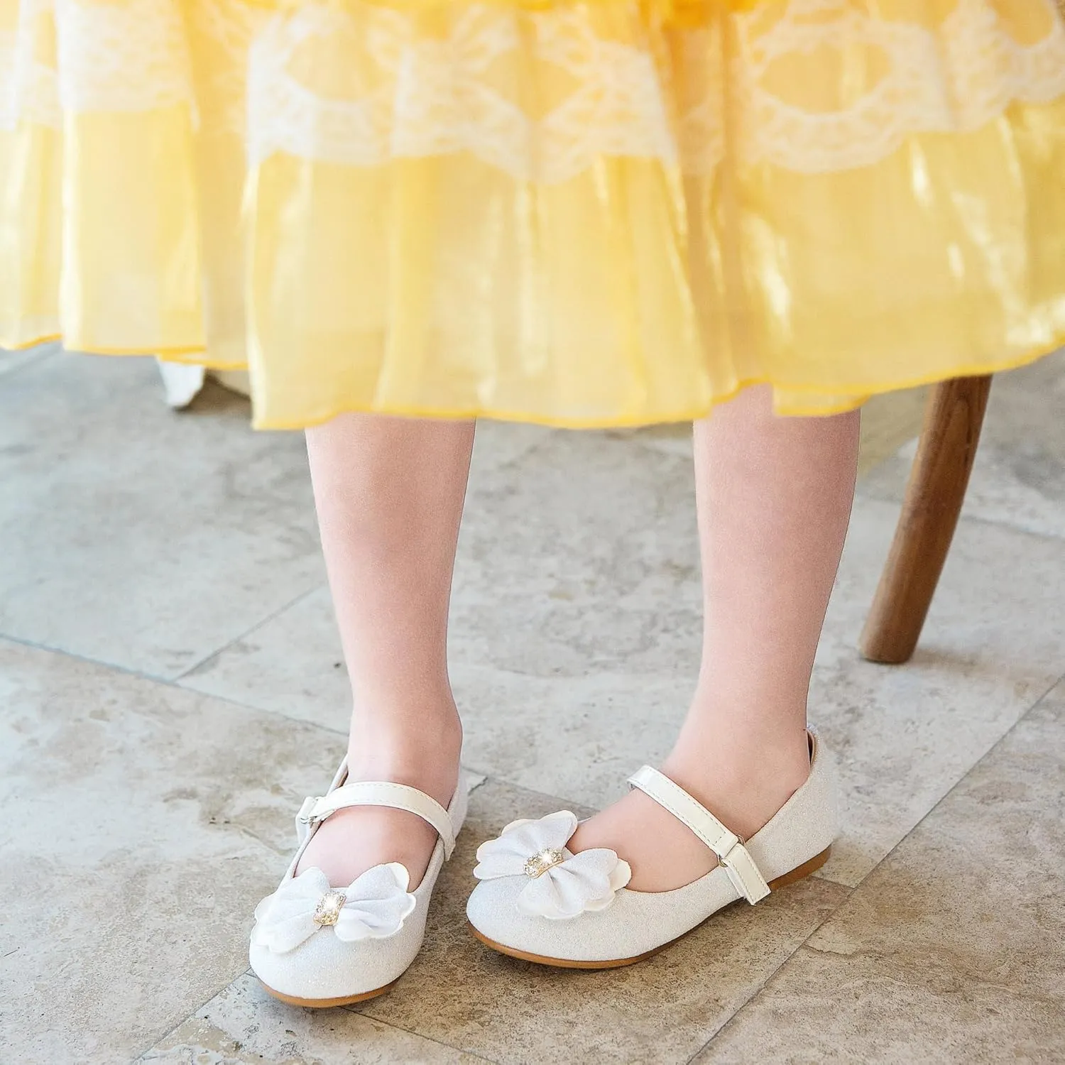 Furdeour Girls Dress Shoes Mary Jane Flower Wedding Party Bridesmaids Shoes Glitter Princess Ballet Flats for Kid Toddler