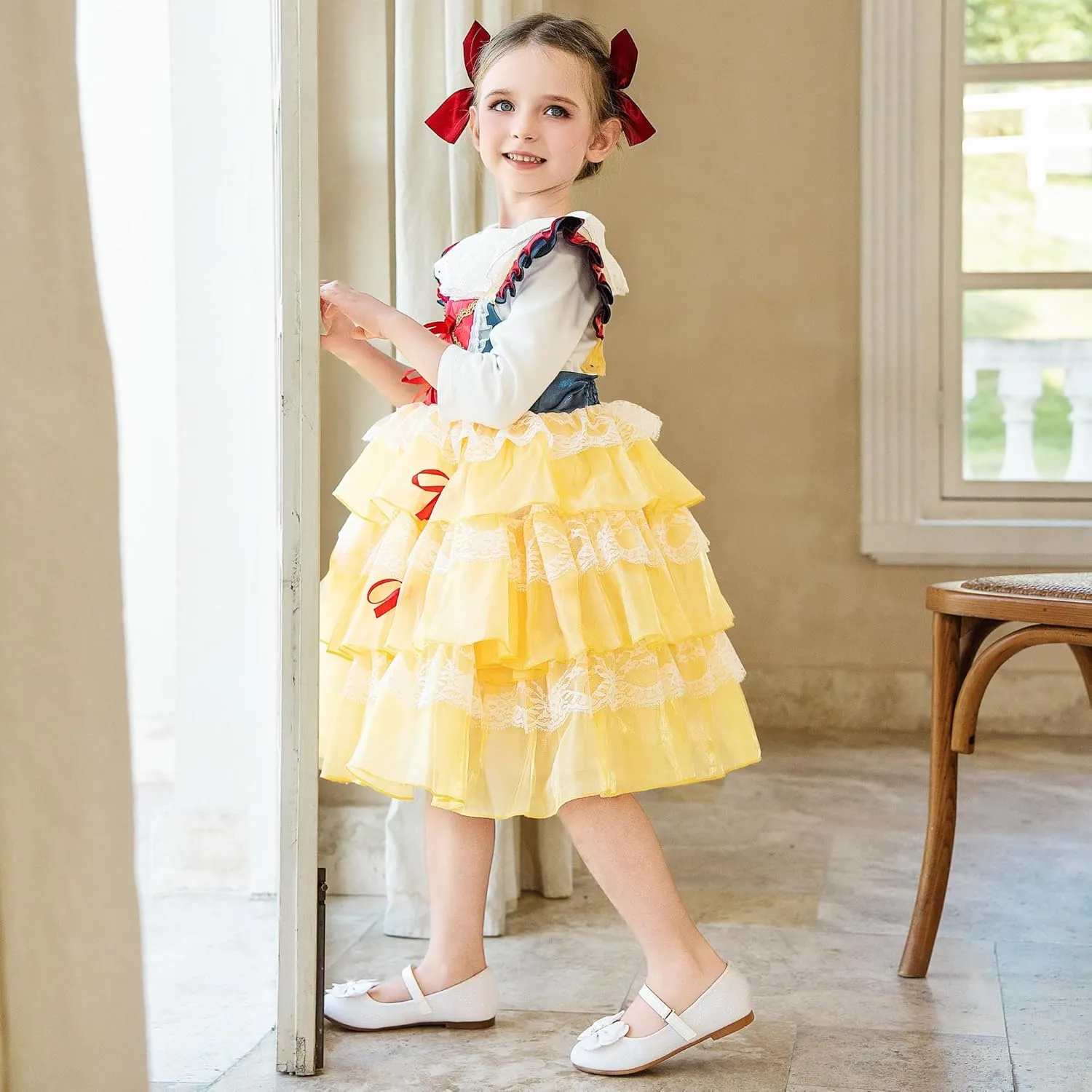Furdeour Girls Dress Shoes Mary Jane Flower Wedding Party Bridesmaids Shoes Glitter Princess Ballet Flats for Kid Toddler