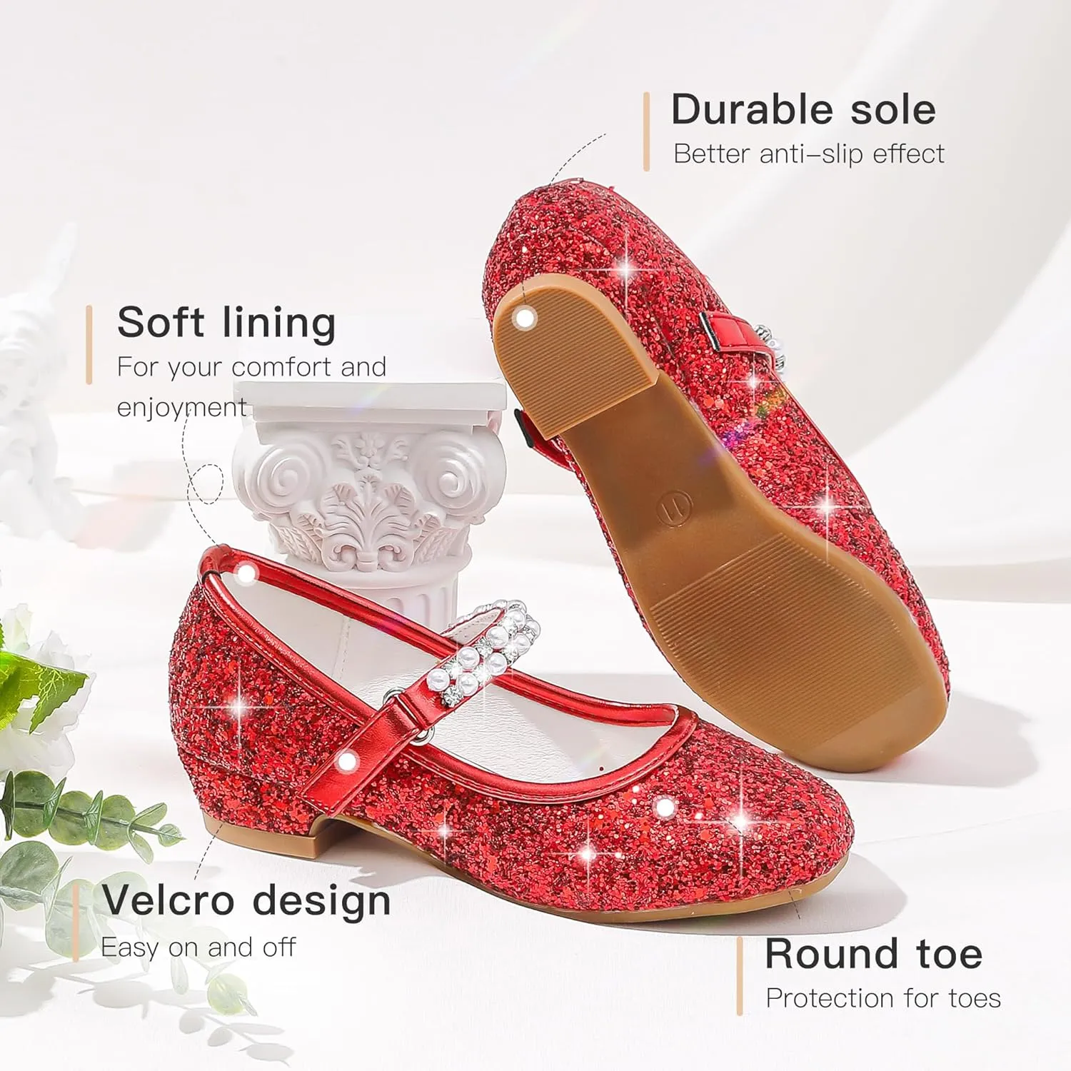 Furdeour Toddler Girls Mary Janes Shoes Low Heel Ballet Flats Wedding Party Dress Shoes for Kids