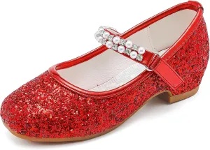 Furdeour Toddler Girls Mary Janes Shoes Low Heel Ballet Flats Wedding Party Dress Shoes for Kids