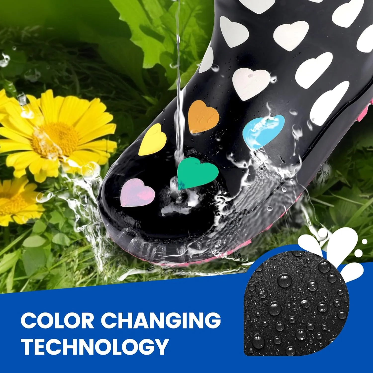 Furuian Color Changing Toddlers Kids Rain Boots for Girls Boys Waterproof Rubber Rain Boots for Toddler Girl Outdoor Rainboots with Easy-on Handles Cute Prints(Toddler/Little Kid/Big Kid)